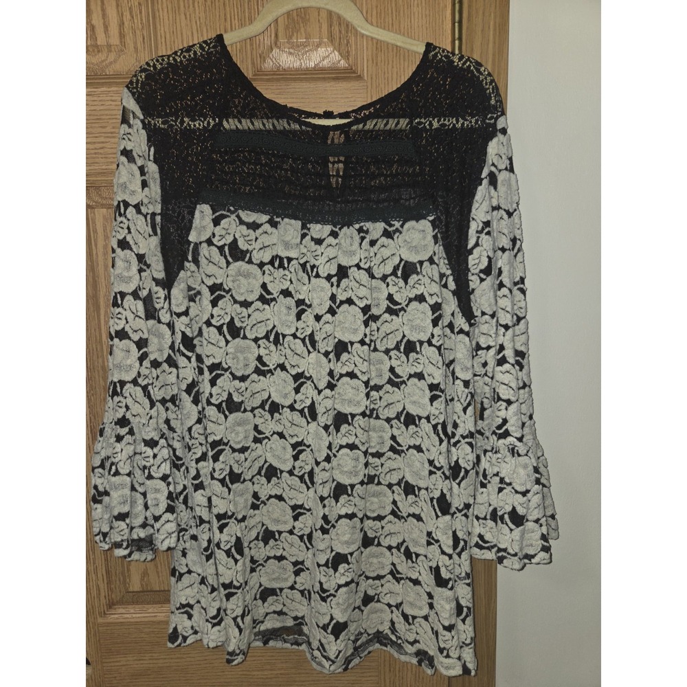 Ryu Boho Velvet Roses Bell Sleeve Top Women 1X XL Hippie Victorian Renaissance